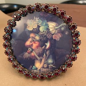 Jay Strongwater Scalloped Edge Round Picture Frame Swarovski Crystals 4 3/8”